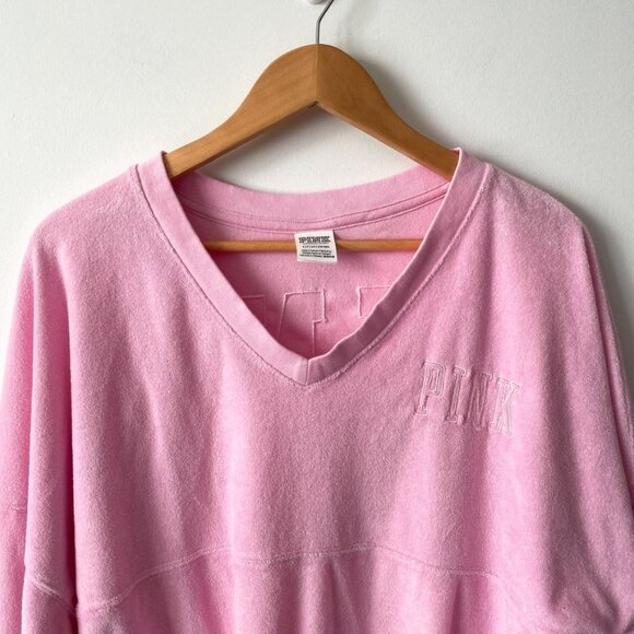 Victoria's Secret PINK Varsity Beach Terry V Neck Top Cupid Pink Size Small - Picture 6 of 9